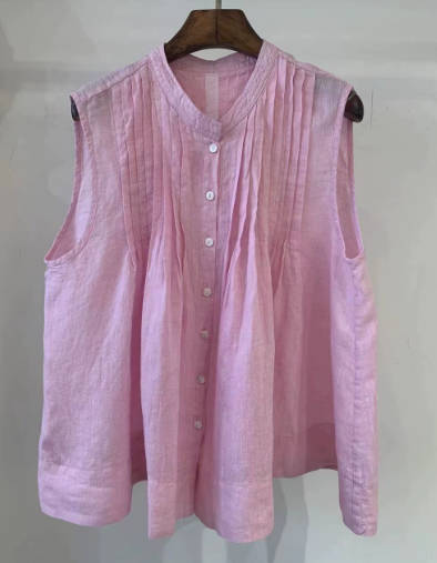 Vintage Casual Summer Linen Stand Collar Slimming Sleeveless Vest