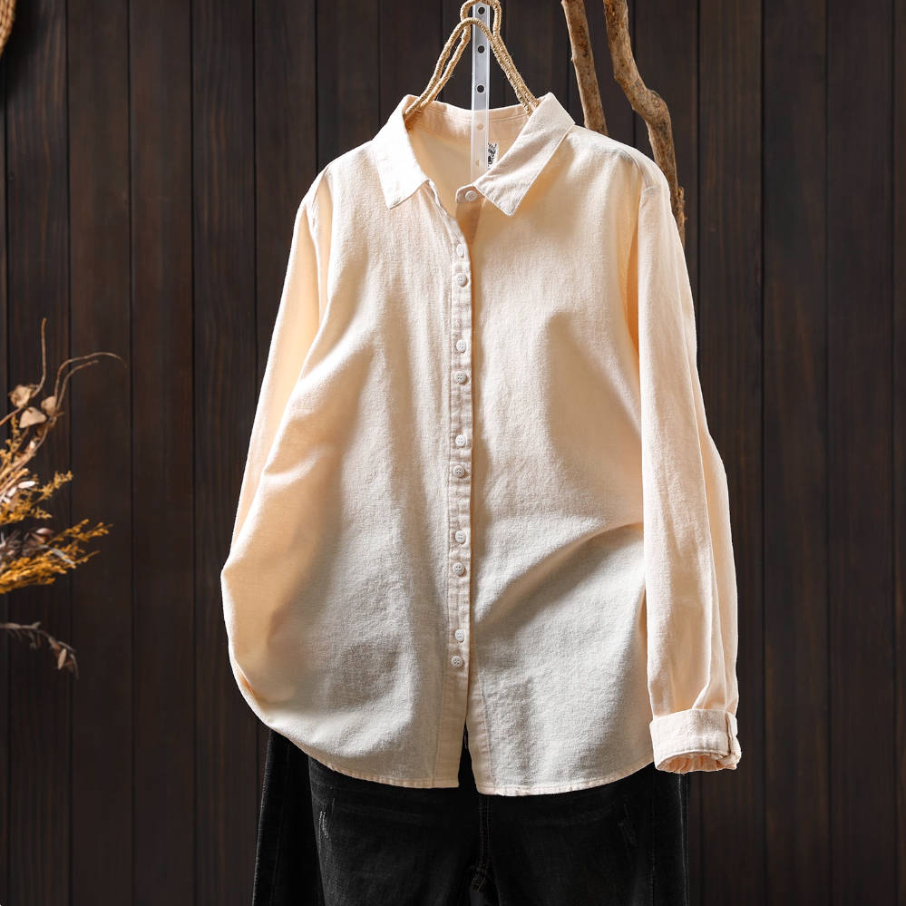 Solid Color Cotton Simple Loose Versatile Long Sleeves Shirt