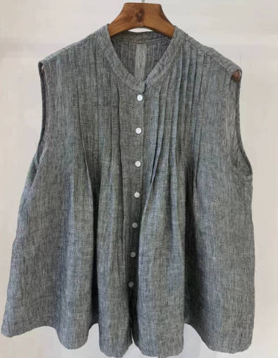 Vintage Casual Summer Linen Stand Collar Slimming Sleeveless Vest