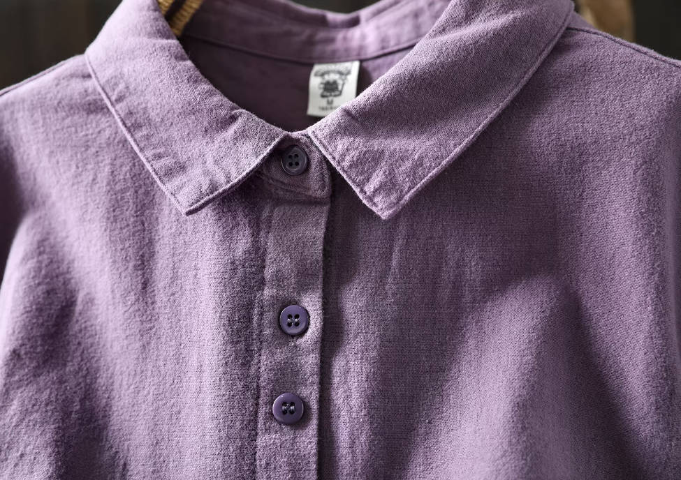 Solid Color Cotton Simple Loose Versatile Long Sleeves Shirt