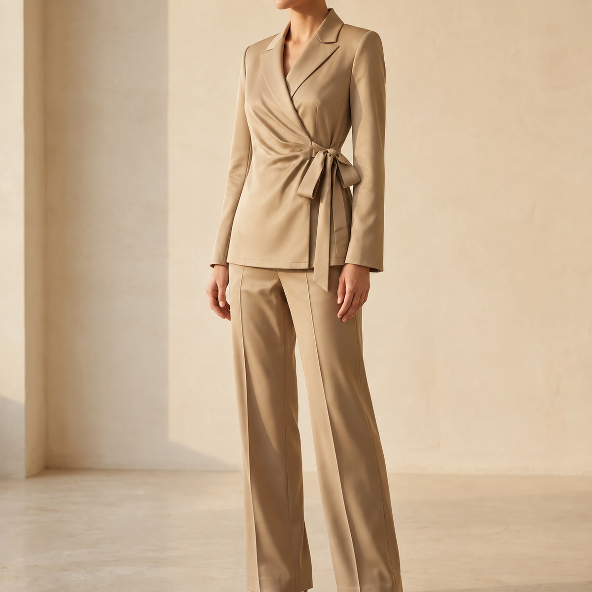 Wrap Tie Blazer & Wide Leg Pants Set