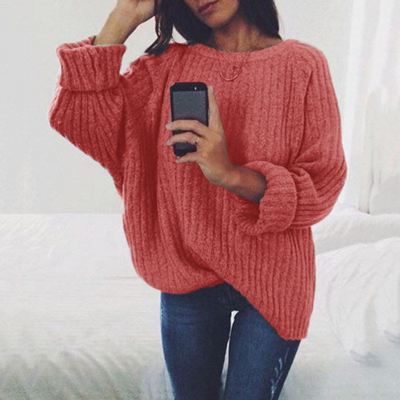PURE COLOR LONG SLEEVES SCOOP REGULAR LOOSE SWEATER