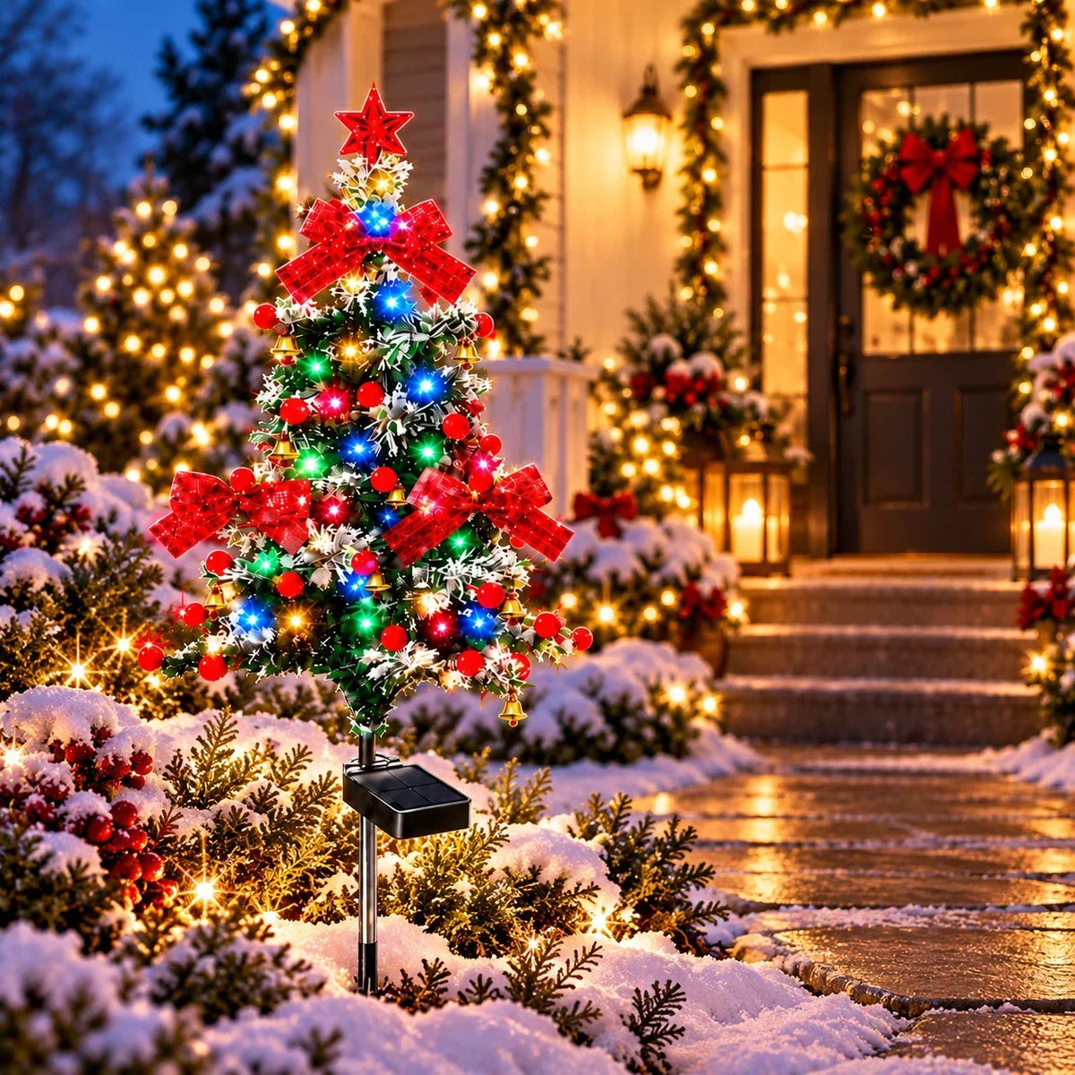 Solar Multicolor LED Cedar Christmas Tree