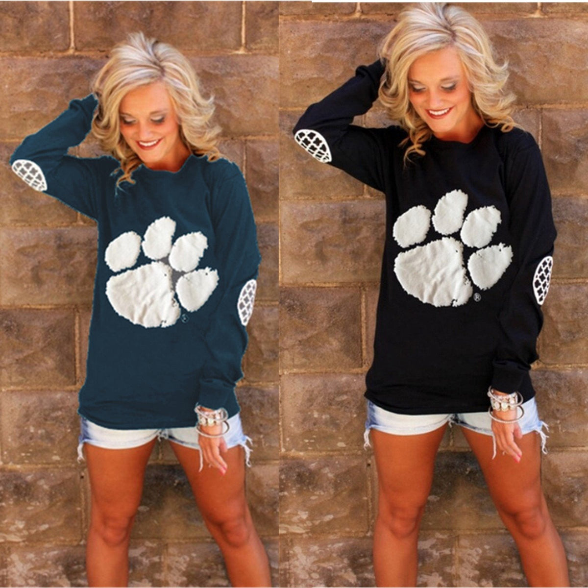 BEAR'S-PAW PRINT LONG SLEEVES BLOUSE