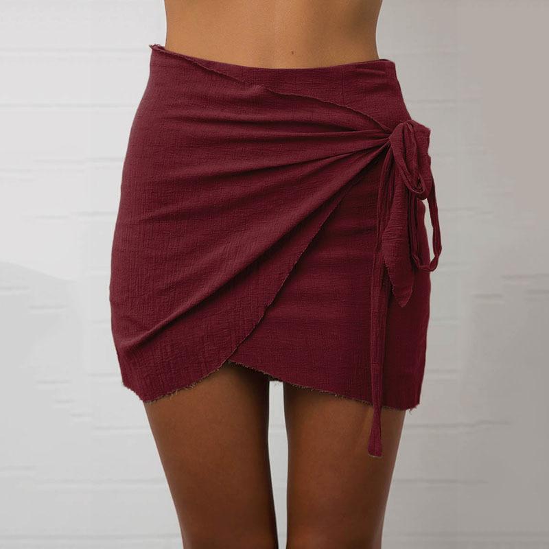 PURE COLOR BODYCON STRAPS SLIM SHORT SKIRT