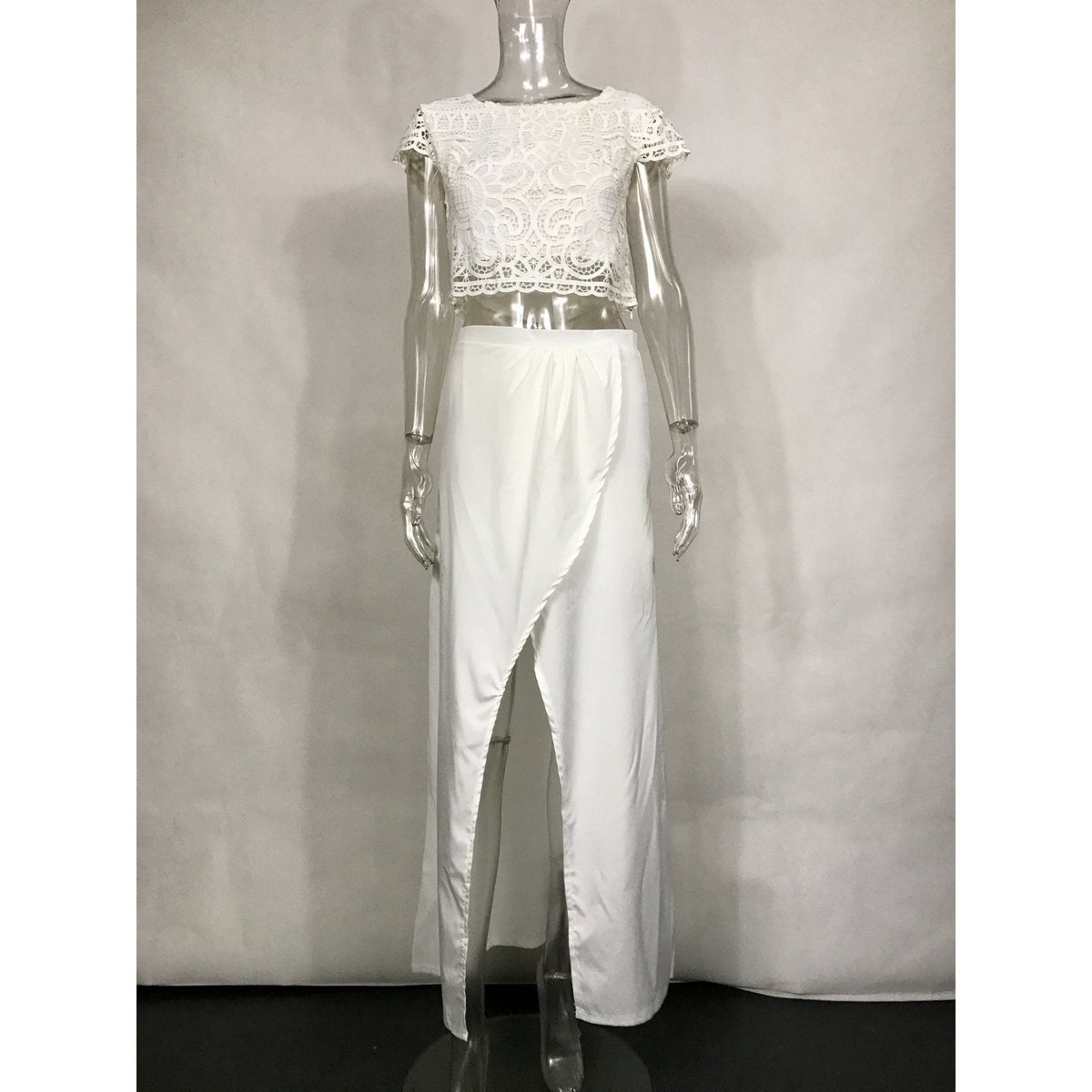 SCOOP LACE CROP TOP SPLIT LONG SKIRT DRESS SUIT