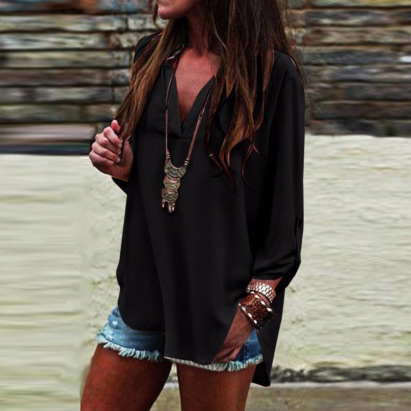 V-NECK LONG SLEEVES CASUAL FASHION CHIFFON BLOUSE
