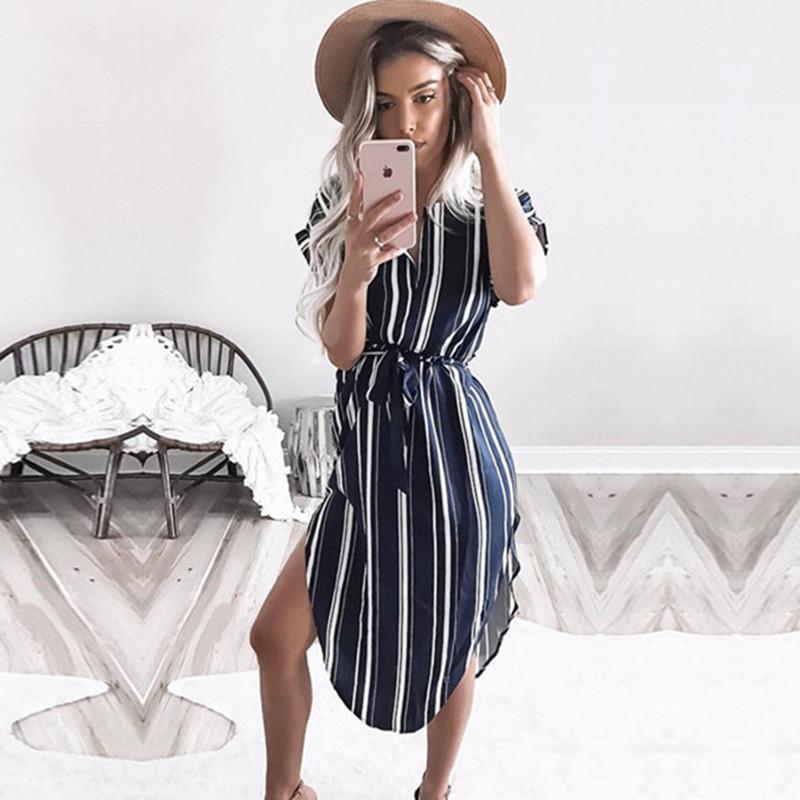 FASHION V-NECK PRINT IRREGULAR KNEE-LENGTH DRESS
