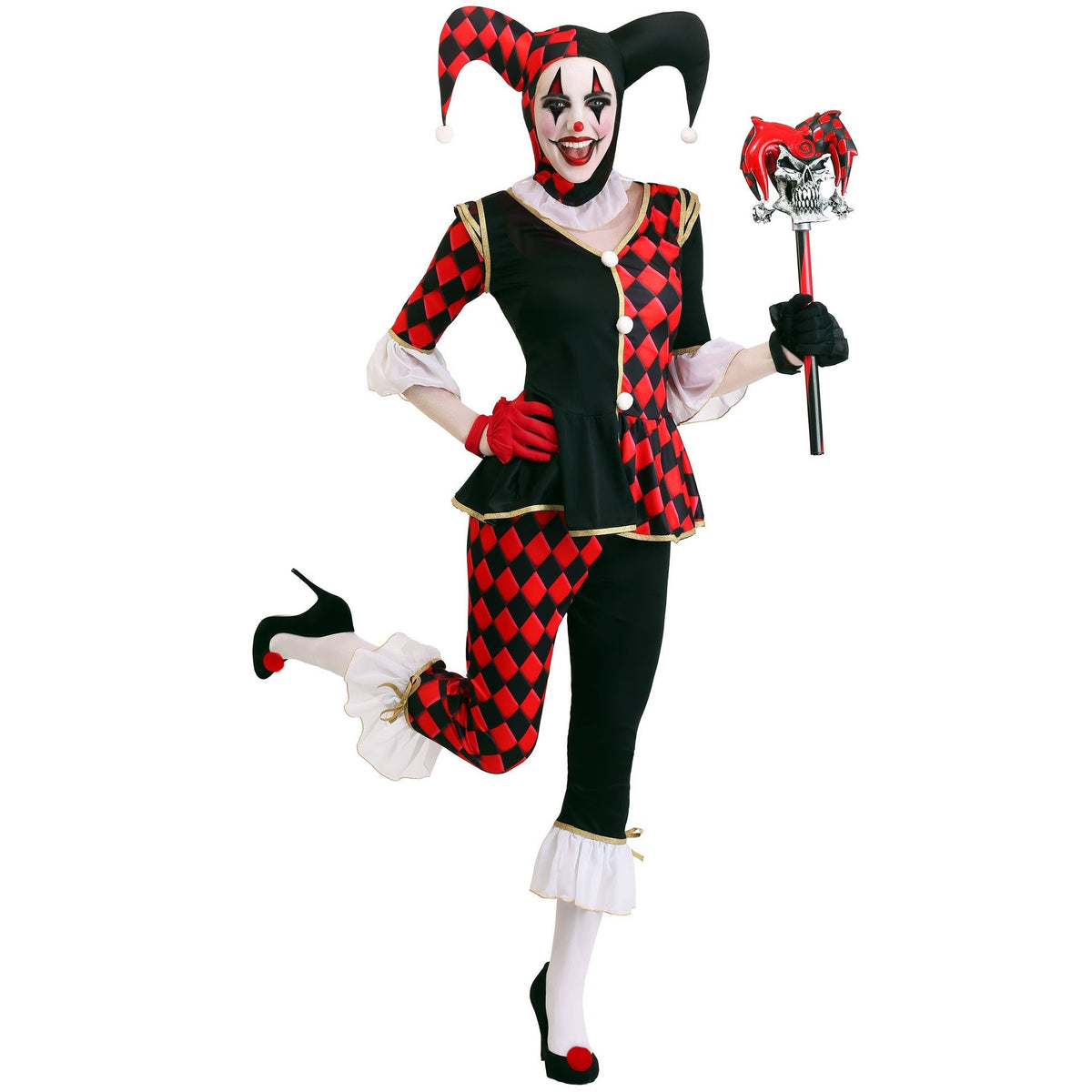 M-XL Halloween Scary Clown Costume Red Black Plaid Party Outfit