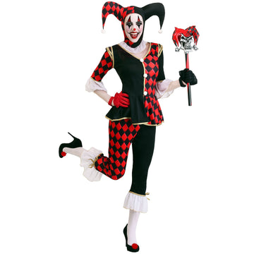 M-XL Halloween Scary Clown Costume Red Black Plaid Party Outfit