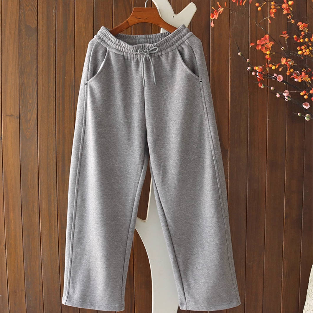 Winter Cotton Solid Color Loose Versatile Plush Warm Pants