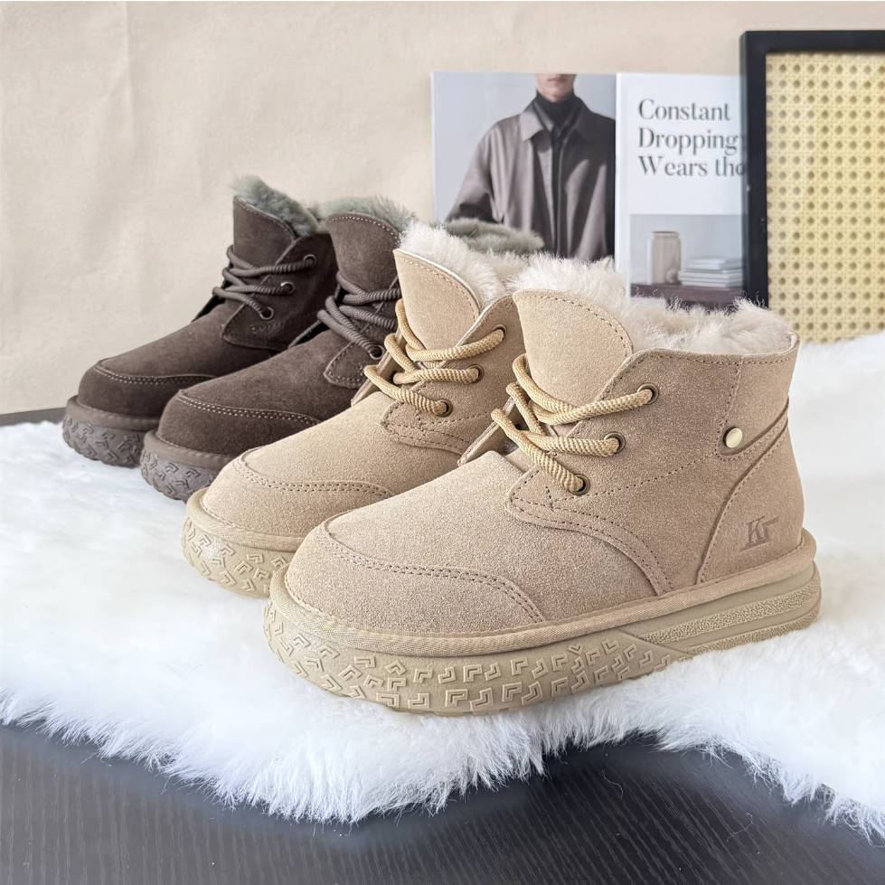 Winter Leather Sueded Fashion Trendy Woolen Slip-On Warm Boots