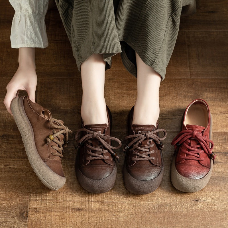 Trendy Chic Leather Casual Lace-Up Beadwork Flat Shoes