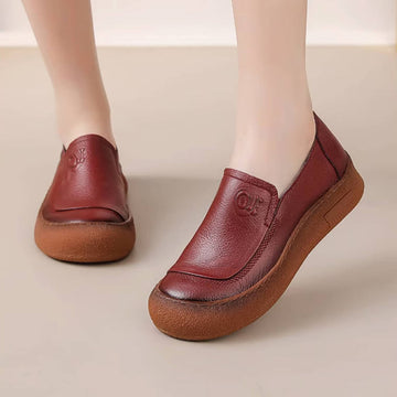 Top Leather Retro Soft Sole Everyday Comfy Flat Slip-On Shoes