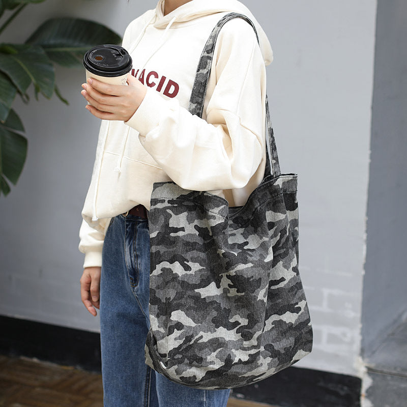 Camouflage Canvas Soft Casual Washed Tote Bag