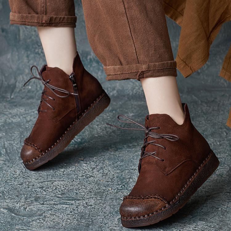 Babakud Women Winter Retro Ethnic Style Leather Short Boots