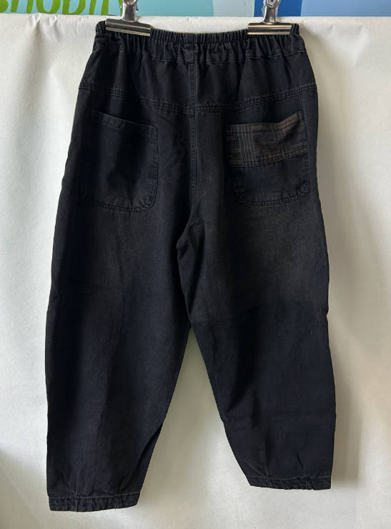 Women Black Casual Denim Elastic Waisted P-ants