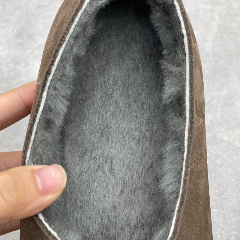 Winter Sheepskin Leather Retro Round Toe Fleece-Lined Flats