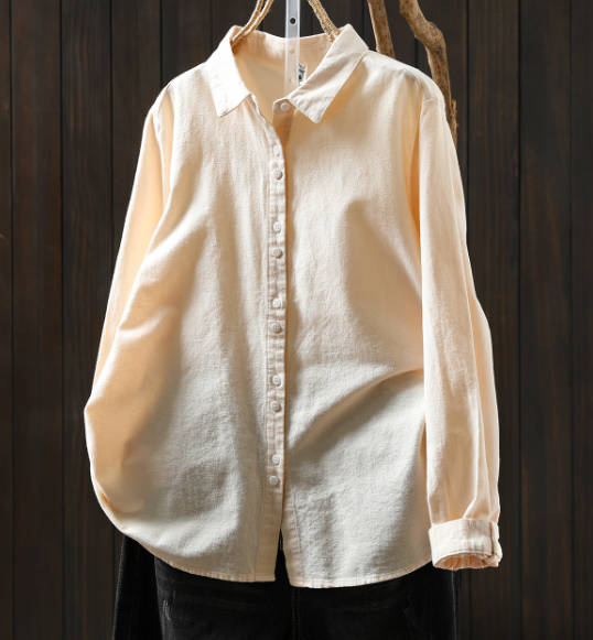 Women Casual Autumn Loose Cotton Long-Sleeve Green Shirt
