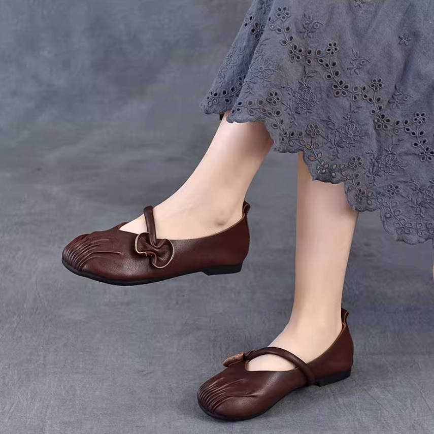 Spring Leather One Straped Bow Shallow Slip-On Soft Sole Flats