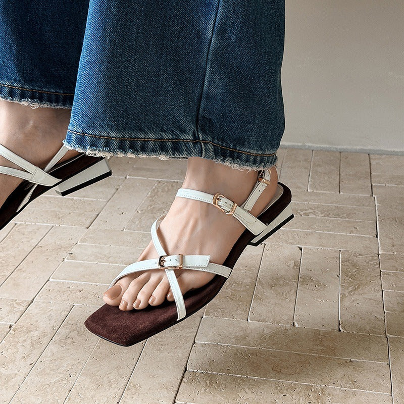 Simple Leather Crossing Straped Sueded Soft Sole Vacation Sandals