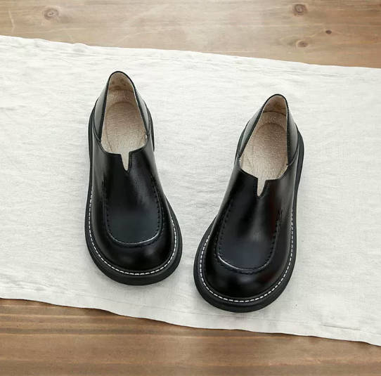 Retro Leather Comfort Slip-on Casual Platform Chunky Shoes