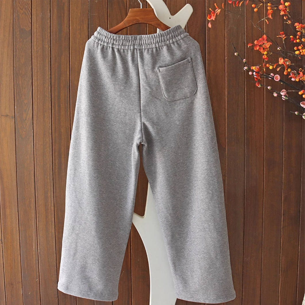 Winter Cotton Solid Color Loose Versatile Plush Warm Pants