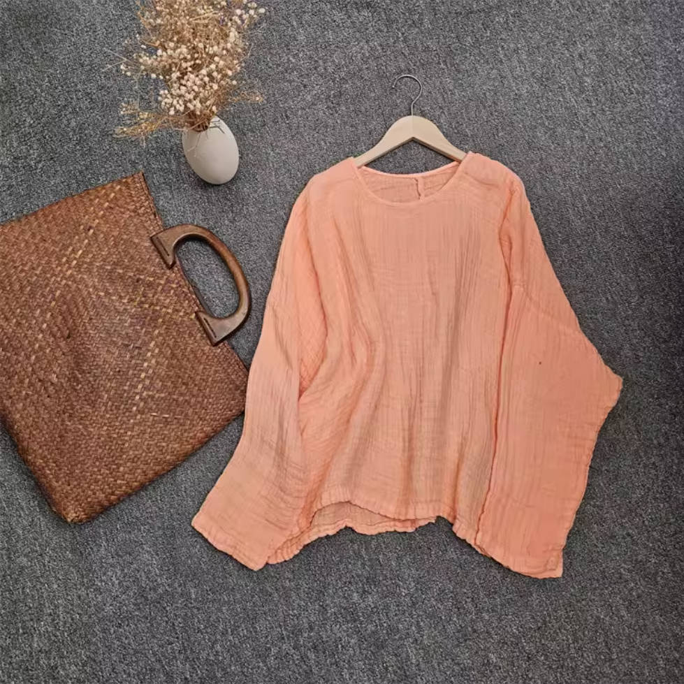 Spring Loose Linen Round Neck Casual Versatile Thin Tops