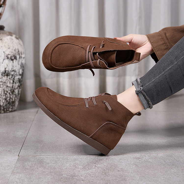 Retro Leather Sueded Comfy Casual Soft Sole Flat Ankle Boots