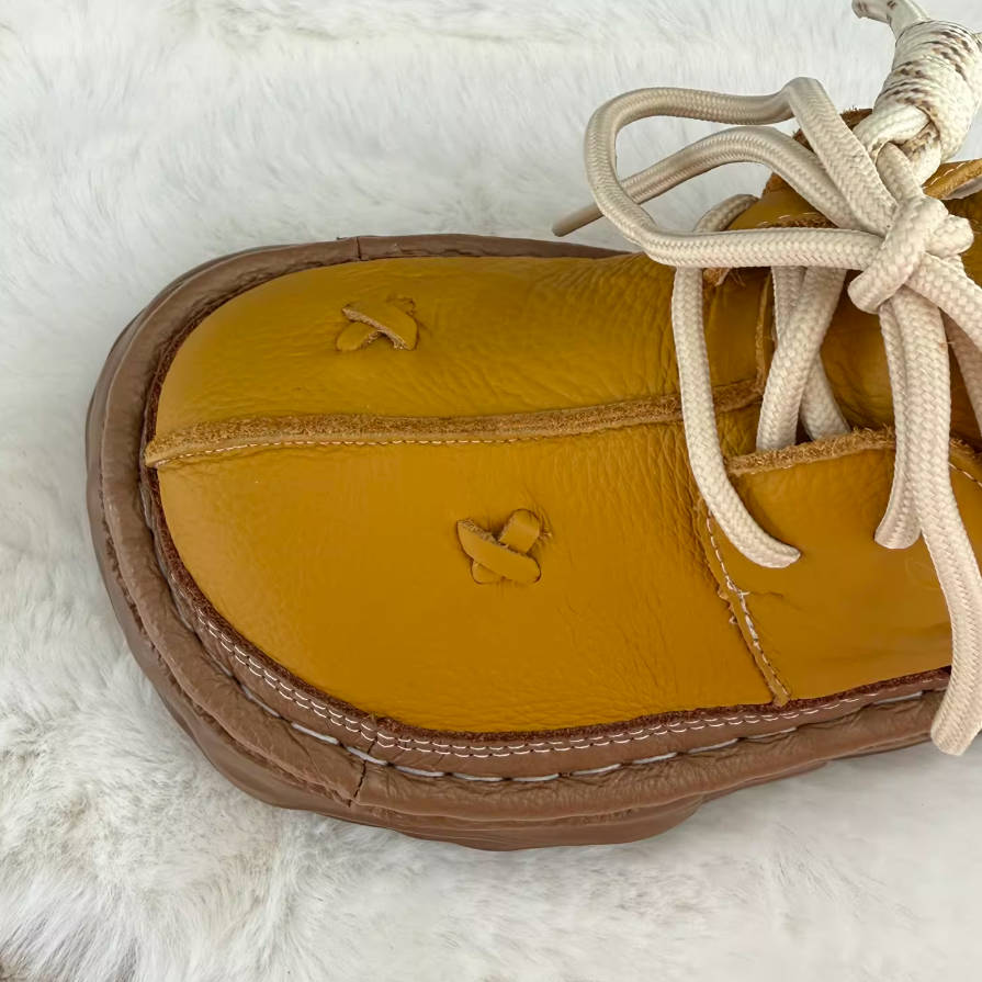 Top Leather Retro Thick Soft Sole Casual Lace-Up Flat Shoes