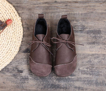 Vintage Genuine Leather Round Toe Casual Lace-Up Soft Flat