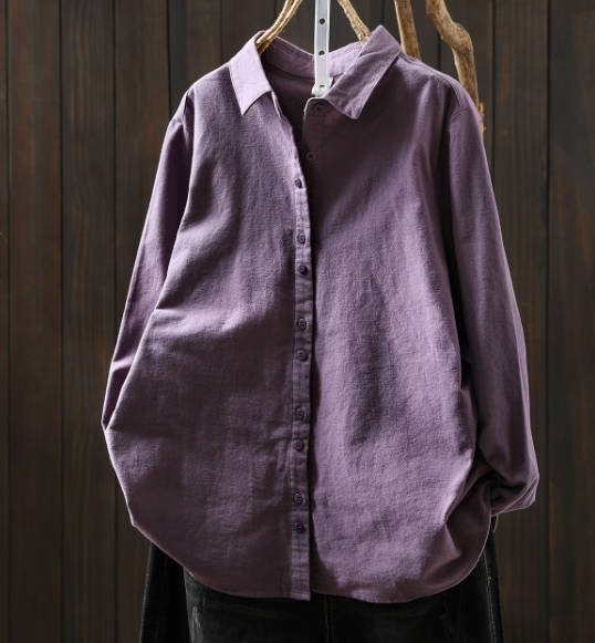 Women Casual Autumn Loose Cotton Long-Sleeve Green Shirt