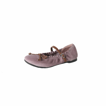 Spring Sheepskin Leather Sueded Bow One Straped Soft Sole Flat Shoes