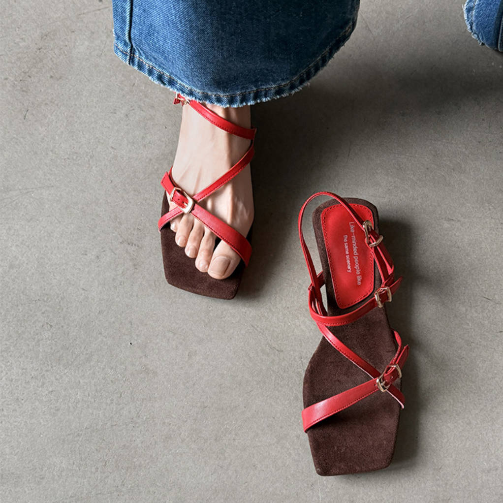 Simple Leather Crossing Straped Sueded Soft Sole Vacation Sandals