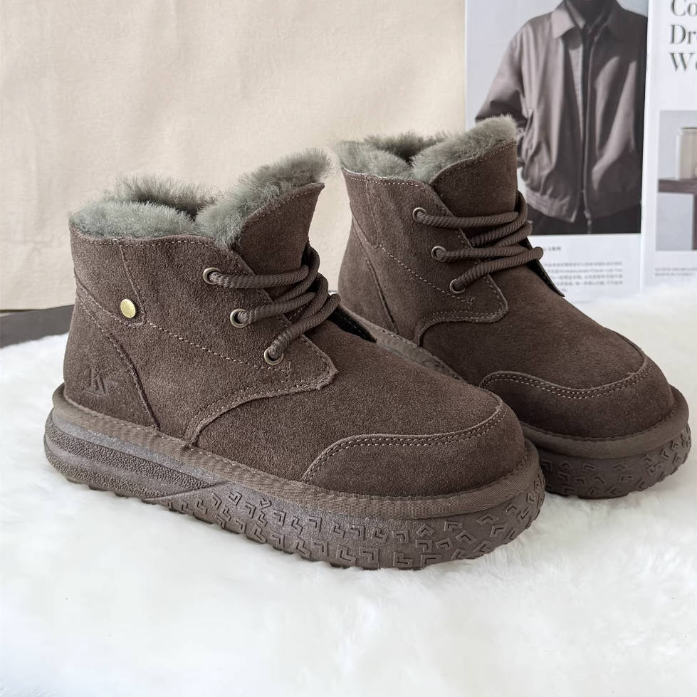 Winter Leather Sueded Fashion Trendy Woolen Slip-On Warm Boots