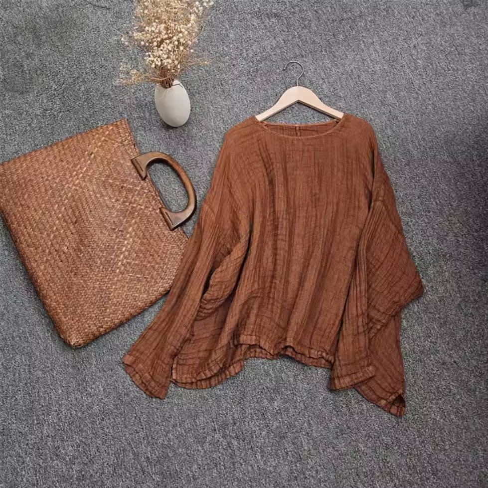 Spring Loose Linen Round Neck Casual Versatile Thin Tops