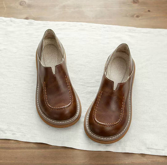 Retro Leather Comfort Slip-on Casual Platform Chunky Shoes