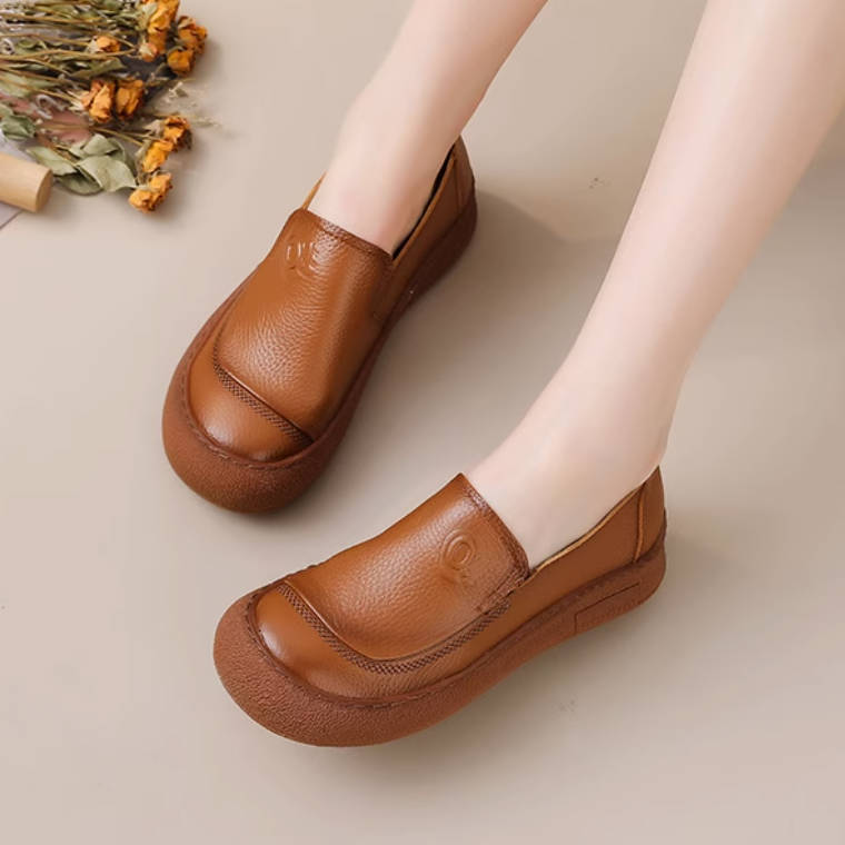 Top Leather Retro Soft Sole Everyday Comfy Flat Slip-On Shoes