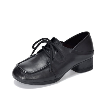Spring Leather Elegant Low Heels Lace-Up Casual Soft Sole Shoes