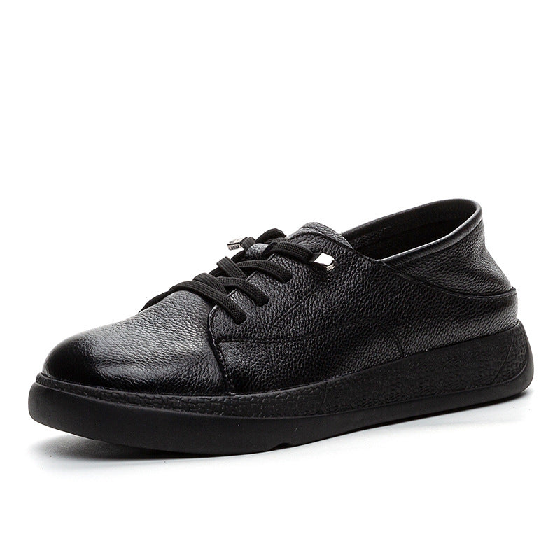 Black Top Leather Comfortable Flat Sole Slip-On Shoes