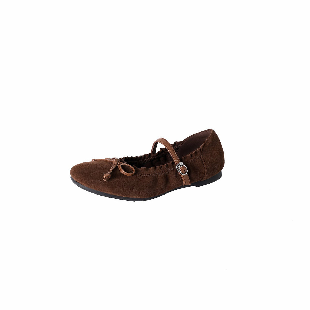 Spring Sheepskin Leather Sueded Bow One Straped Soft Sole Flat Shoes