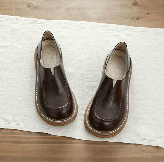 Retro Leather Comfort Slip-on Casual Platform Chunky Shoes