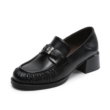 Vintage Leather Elegant Chunky One Straped Low Heel Loafers