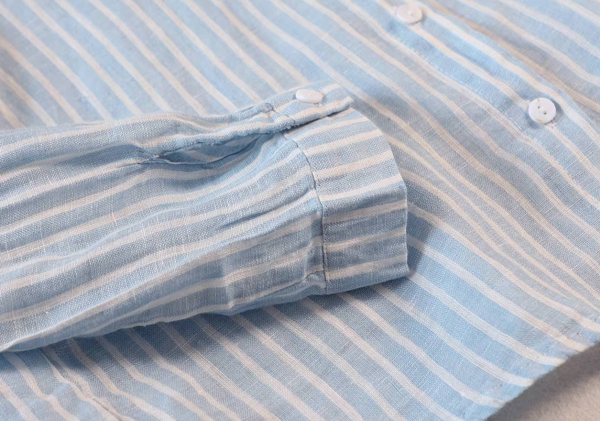 Spring Linen Thin Soft Striped Slim Lapel Single-Breasted Shirt