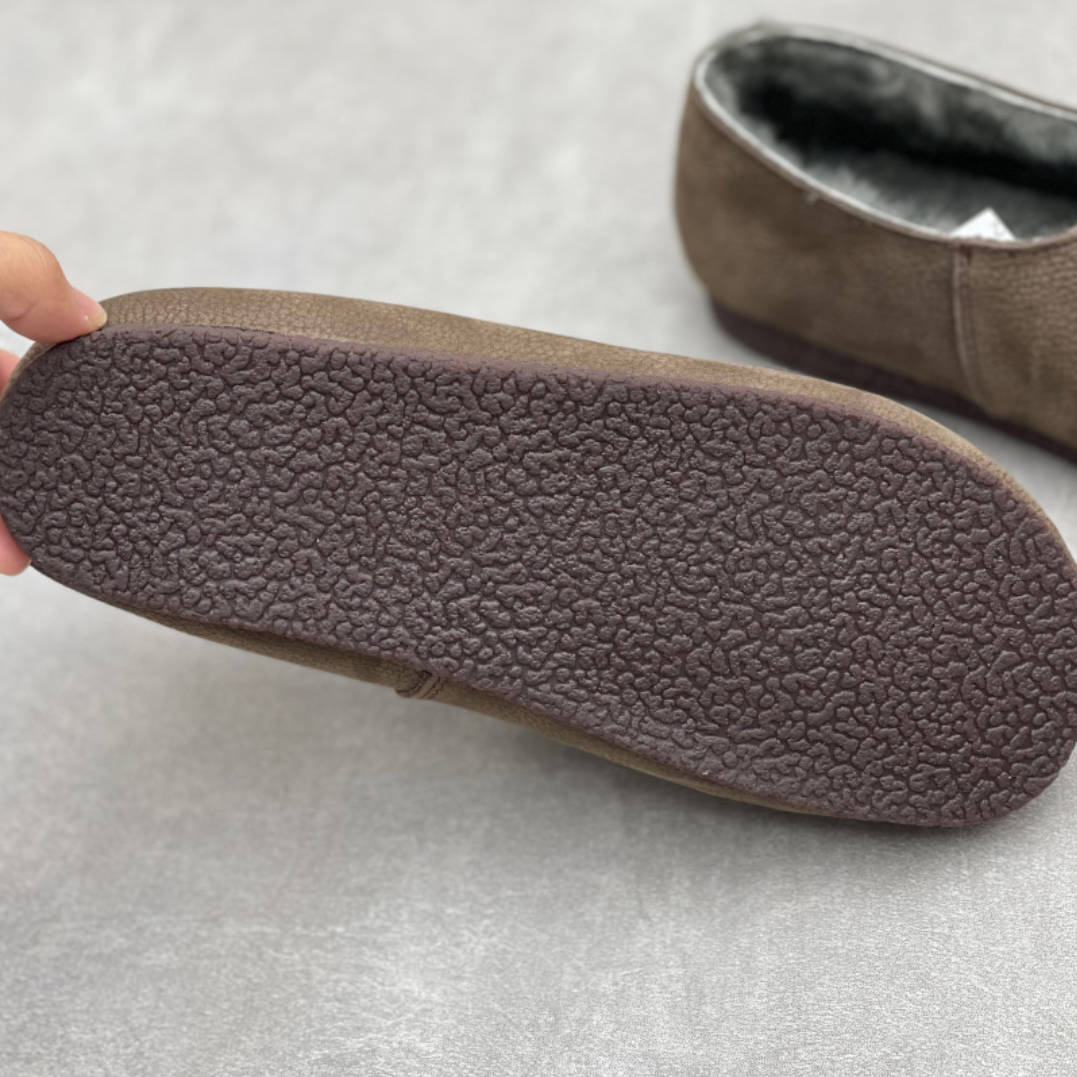 Winter Sheepskin Leather Retro Round Toe Fleece-Lined Flats