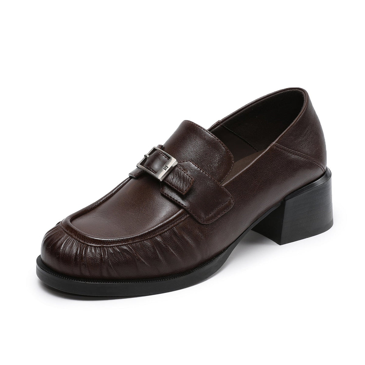 Vintage Leather Elegant Chunky One Straped Low Heel Loafers