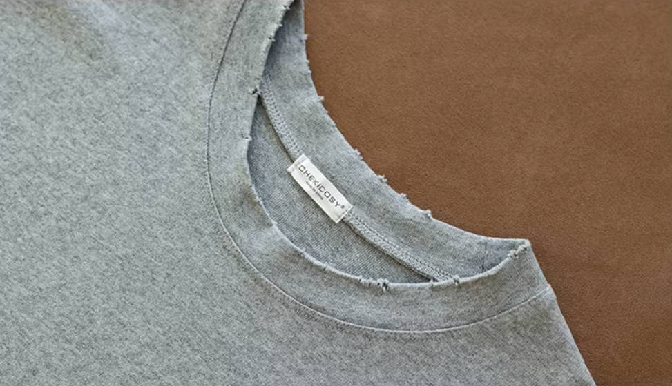 Casual Cotton Solid Color Round Neck Curling-Up Loose Tops