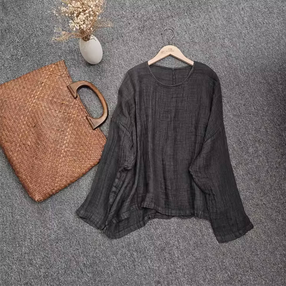 Spring Loose Linen Round Neck Casual Versatile Thin Tops