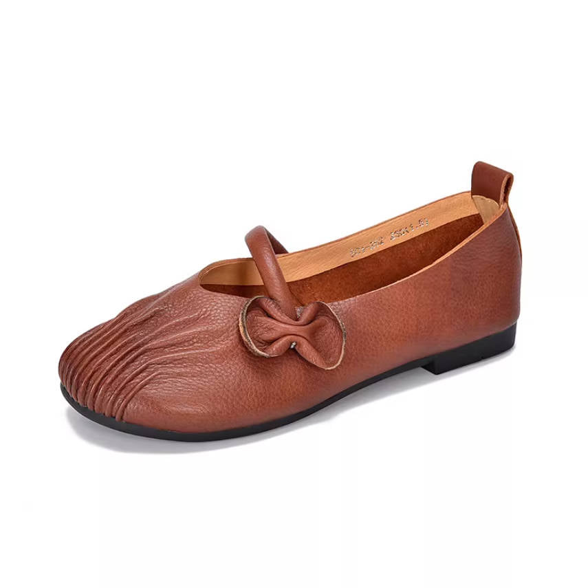 Spring Leather One Straped Bow Shallow Slip-On Soft Sole Flats