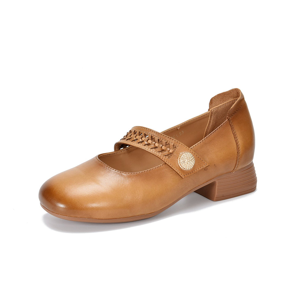 Spring Leather Elegant Round Toe One Straped Velcro Chunky Shoes